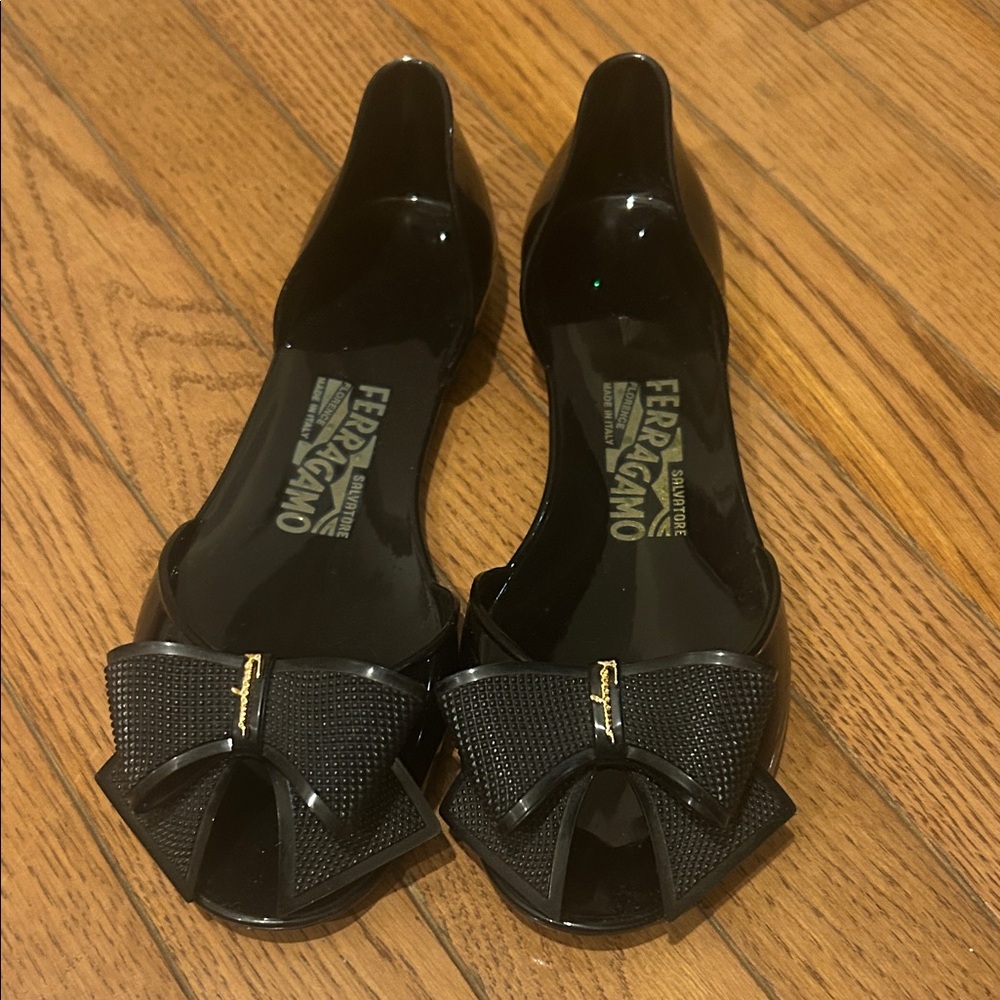 Salvatore Ferragamo Black Bow Flats